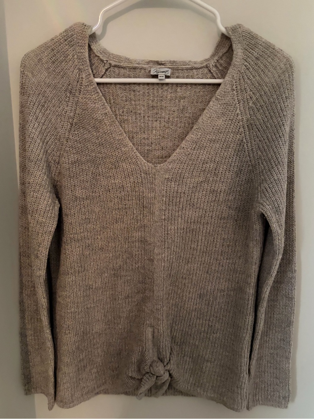 Kismet Neutral Knit V-Neck Sweater with Front Knot